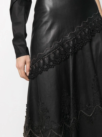 Pre-owned A.n.g.e.l.o. Vintage Cult 1980s Lace Appliqué Midi Leather Skirt In Black