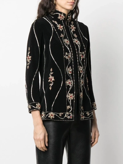 Pre-owned A.n.g.e.l.o. Vintage Cult 1990s Velvet Effect Bead Embroidered Jacket In Black