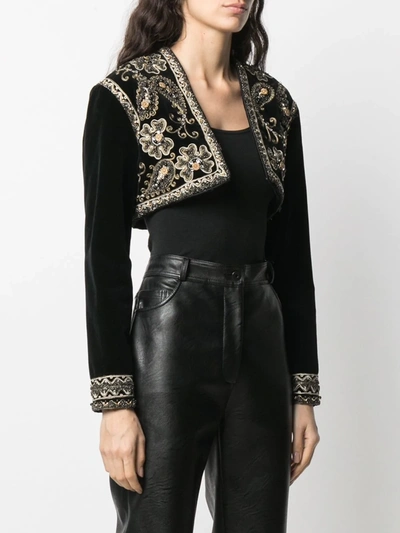 Pre-owned A.n.g.e.l.o. Vintage Cult 1990s Bead-embroidered Velvet Effect Bolero In Black