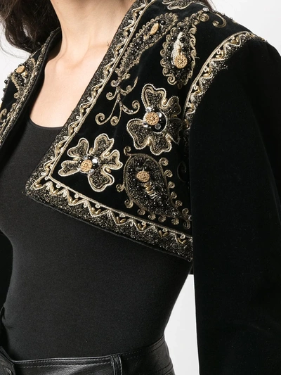 Pre-owned A.n.g.e.l.o. Vintage Cult 1990s Bead-embroidered Velvet Effect Bolero In Black