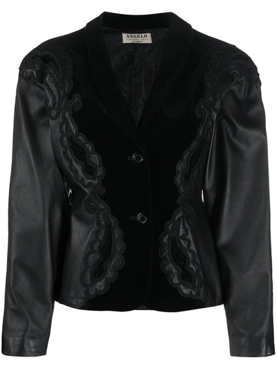 Pre-owned A.n.g.e.l.o. Vintage Cult 1980s Paisley Embroidery Panelled Leather Jacket In Black