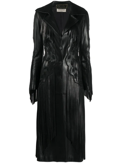 Pre-owned A.n.g.e.l.o. Vintage Cult 1990s Fringed Long Leather Coat In Black
