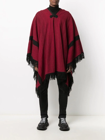 Pre-owned A.n.g.e.l.o. Vintage Cult 1970s Fringed Poncho In Bordeaux And Black