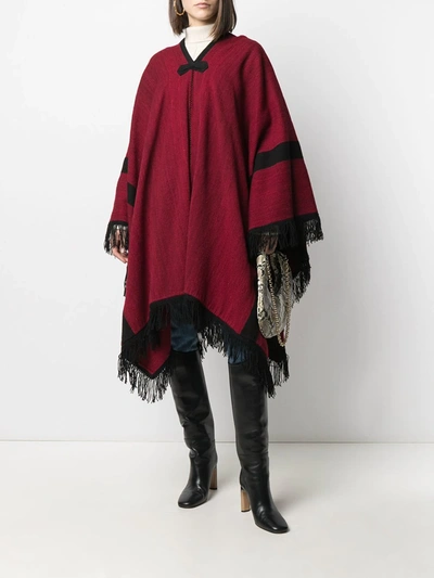 Pre-owned A.n.g.e.l.o. Vintage Cult 1970s Fringed Poncho In Bordeaux And Black