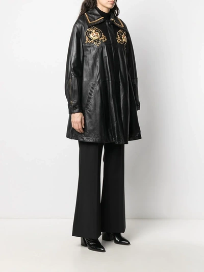 Pre-owned A.n.g.e.l.o. Vintage Cult 1980s Crown Embroidery Leather Coat In Black