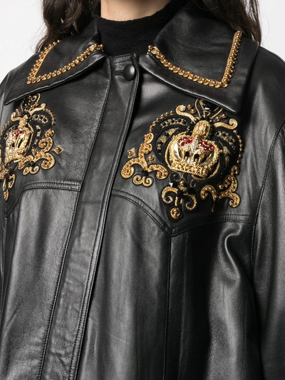 Pre-owned A.n.g.e.l.o. Vintage Cult 1980s Crown Embroidery Leather Coat In Black