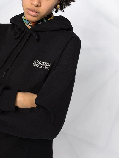 Shop Ganni Logo-print Cotton Hoodie In Black