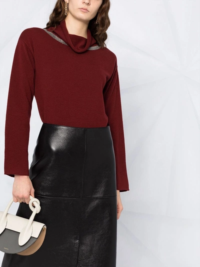 Shop Fabiana Filippi Roll Neck Jumper With Metallic Detail In Red