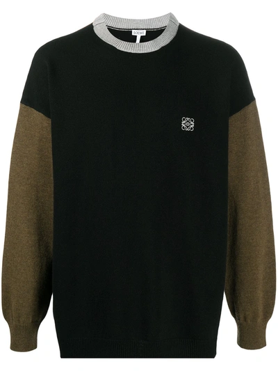 Shop Loewe Contrast-sleeve Wool Jumper In Black