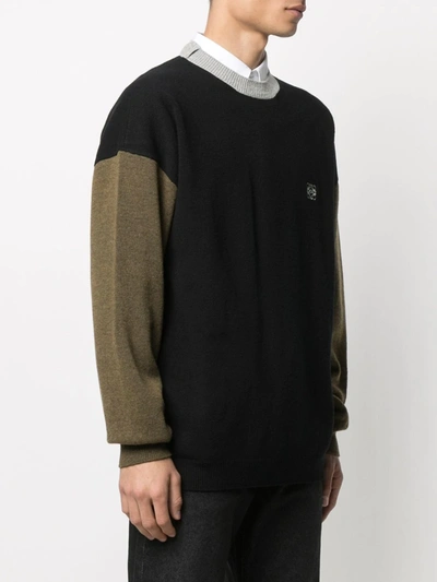 Shop Loewe Contrast-sleeve Wool Jumper In Black