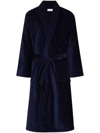 Shop Derek Rose Triton Velour Towelling Robe In Blue