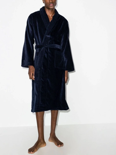 Shop Derek Rose Triton Velour Towelling Robe In Blue