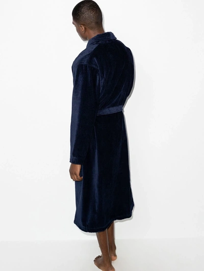 Shop Derek Rose Triton Velour Towelling Robe In Blue