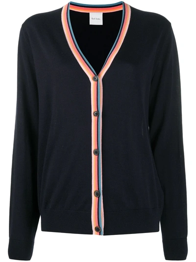 Shop Paul Smith Colour-panelled Merino Cardigan In Blue