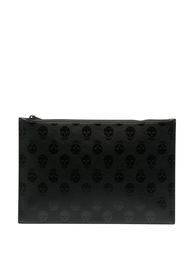 Shop Alexander Mcqueen Skull-print Zipped Clutch Bag In Black