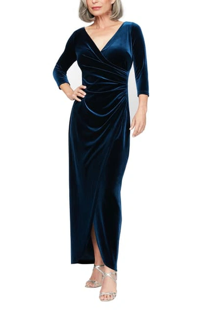 Shop Alex Evenings Surplice Neck Velvet Sheath Gown In Imperial