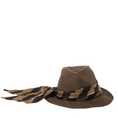 Pre-owned Fendi Brown Paper Fibre Foldable Silk-scarf Hat