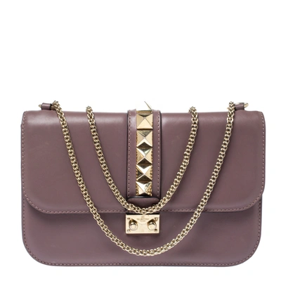Pre-owned Valentino Garavani Old Rose Leather Medium Rockstud Glam Lock Flap Bag In Pink
