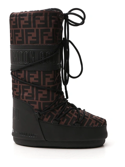 Shop Fendi Ff Motif Moon Boots In Brown