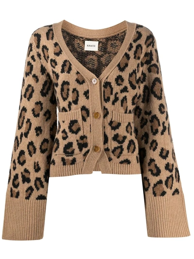 Shop Khaite Leopard Cashmere Knit Cardigan In Brown