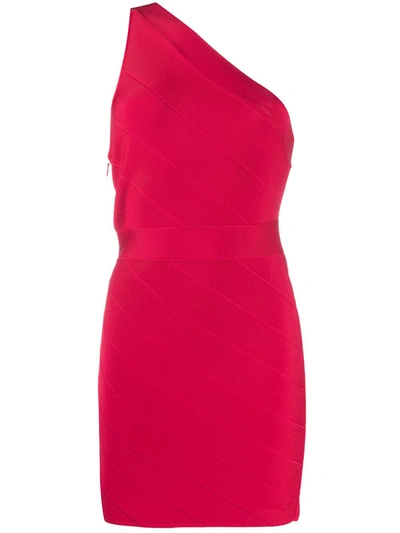 Shop Herve Leger Icon Asymmetric Mini Dress In Red