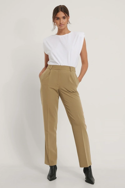Shop Na-kd Reborn Mid Rise Suit Pants Brown In Moss
