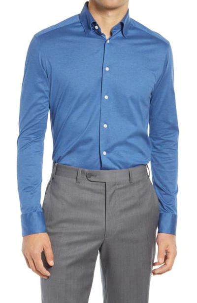 Shop Eton Soft Casual Line Slim Fit Pique Knit Shirt In Blue