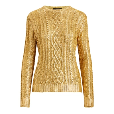 Shop Lauren Ralph Lauren Foiled Cable-knit Sweater In Shiny Gold