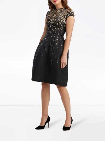 Shop Oscar De La Renta Sequin-embellished Structured Dress In Blue