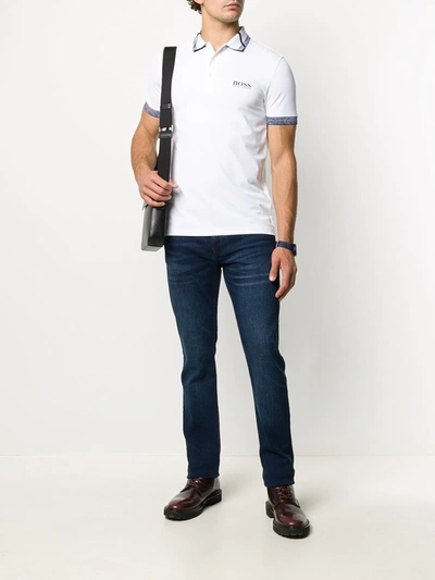 Shop Hugo Boss Stripe-detail Short Sleeved Polo Shirt In White