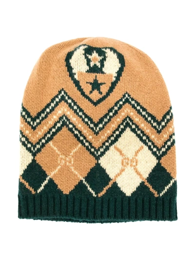 Shop Gucci Intarsia-knit Wool Beanie Hat In Brown