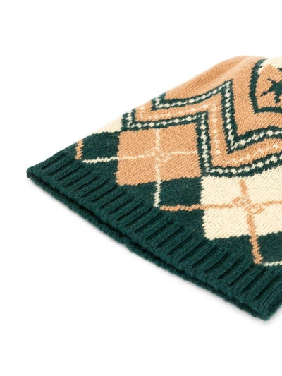 Shop Gucci Intarsia-knit Wool Beanie Hat In Brown