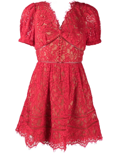 Shop Self-portrait Fine Cord Lace Mini Dress In Red