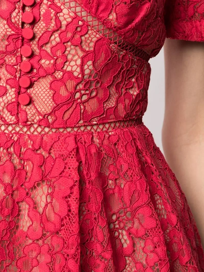 Shop Self-portrait Fine Cord Lace Mini Dress In Red