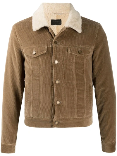 Shop Saint Laurent Shearling Collar Corduroy Jacket In Brown