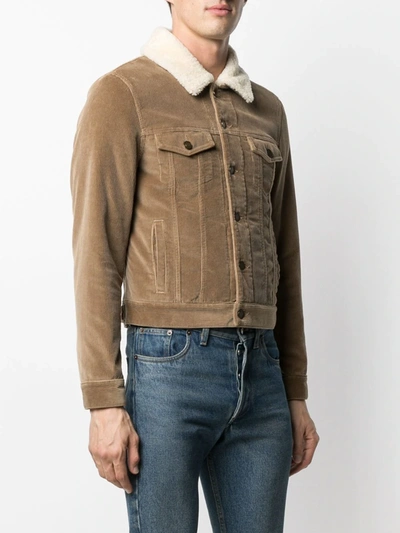 Shop Saint Laurent Shearling Collar Corduroy Jacket In Brown