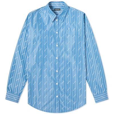 Shop Balenciaga Cocoon Stripe Shirt In Blue