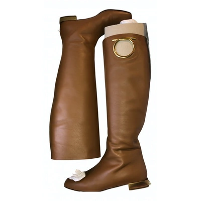 Pre-owned Ferragamo Leather Riding Boots In Camel