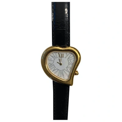 Pre-owned Saint Laurent Black Gold Plated Watch