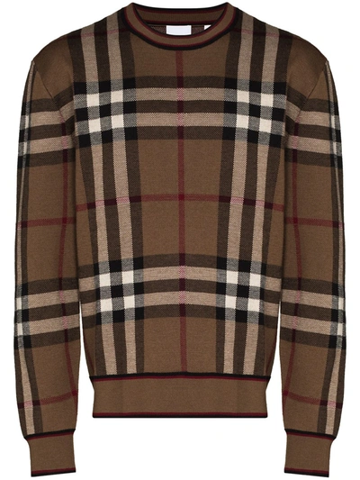 Shop Burberry Check Pattern Merino Jumper In Braun