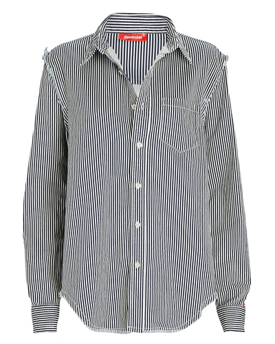 Shop Denimist Striped Button-down Shirt In White/navy