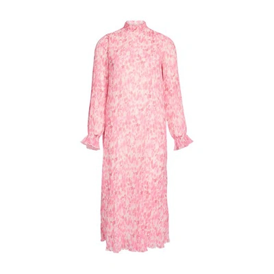 Shop Ganni Pleated Georgette Long Dress In Sweet Lilac