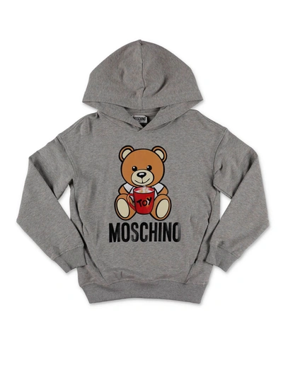 Shop Moschino Teddy Bear Hoodie In Grey