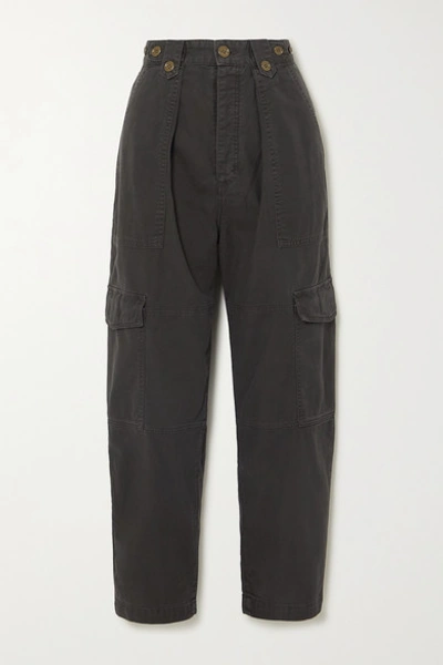 Shop Agolde Mila Cotton-twill Tapered Pants In Dark Gray