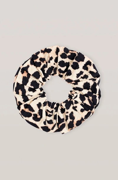 Shop Ganni Printed Cotton Poplin Scrunchie In Leopard