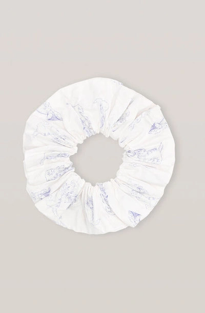 Shop Ganni Printed Cotton Poplin Scrunchie In Bright White