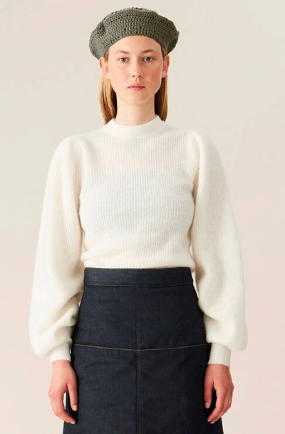 Shop Ganni Soft Wool Knit Pullover - Solid Egret Size Xl