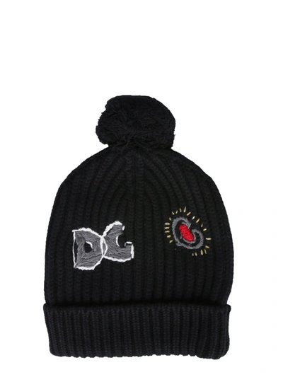 Shop Dolce & Gabbana Knitted Hat In Black