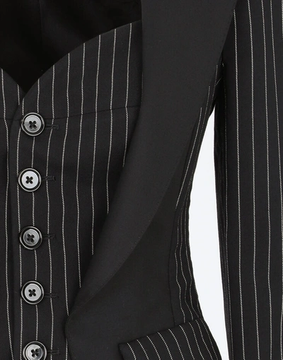 Shop Dolce & Gabbana Dolce Blazer With Pinstripe Stretch Wool Bustier In Black
