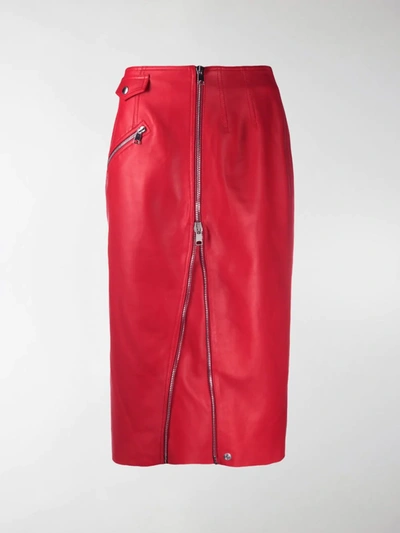 Shop Alexander Mcqueen High-waisted Zip-up Skirt In Red